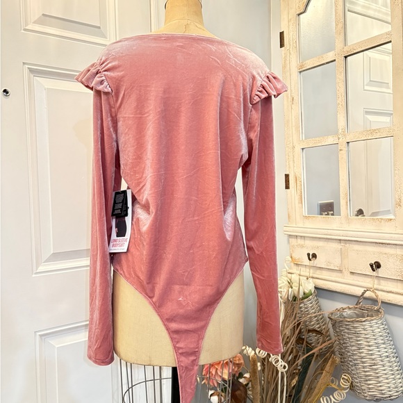 Elegant Celebrity Pink Long Sleeve Velvet Women's Bodysuit‎ XL NWT - Picture 5 of 6